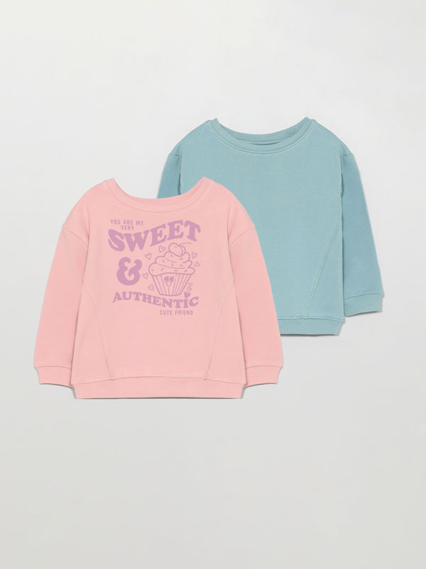 Pack Of 2 Plain And Printed Sweatshirts Wow Prices Baby Girl 0 4 Years Kids Lefties Israel