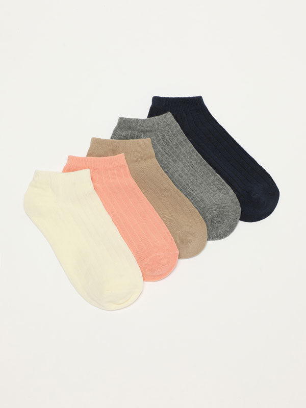 Pack of 5 pairs of ribbed ankle socks