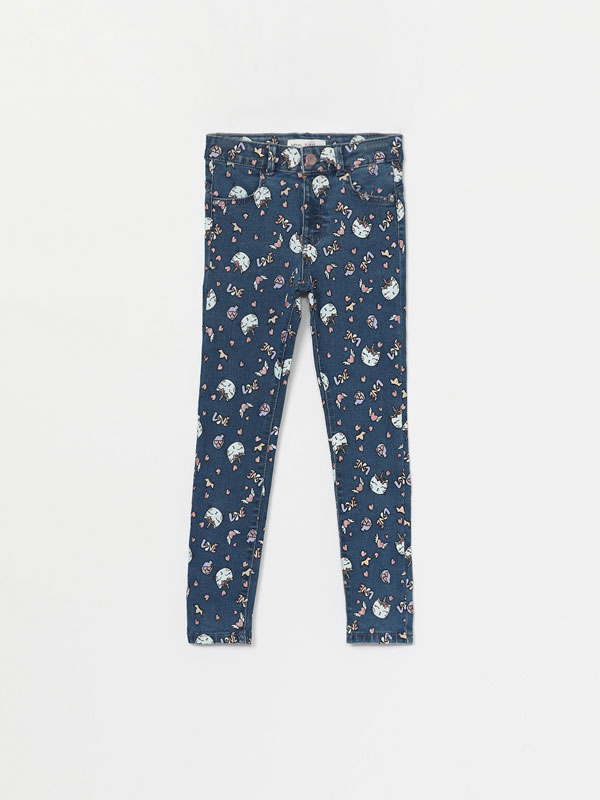 Super skinny jeans with a cat print