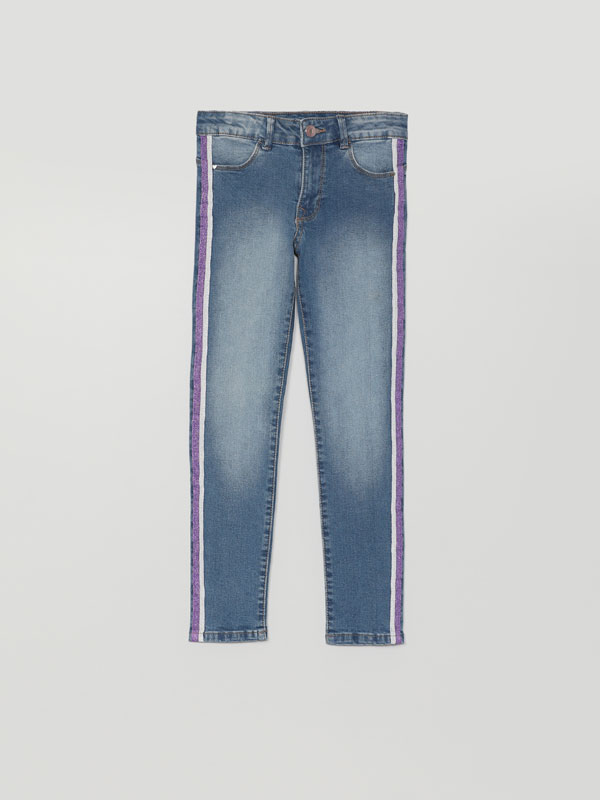 Jeans super skinny fit com faixas brilhantes