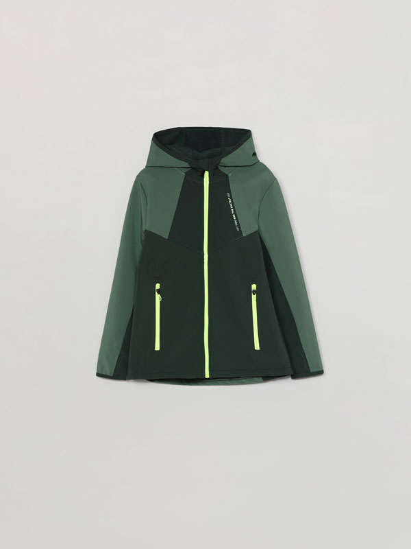 Technical fabric sports jacket with a hood