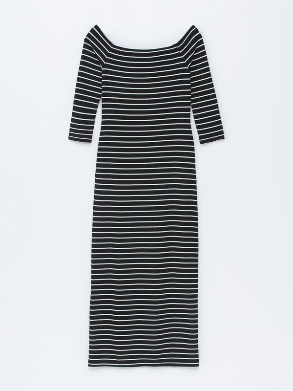 Striped ribbed knit midi dress