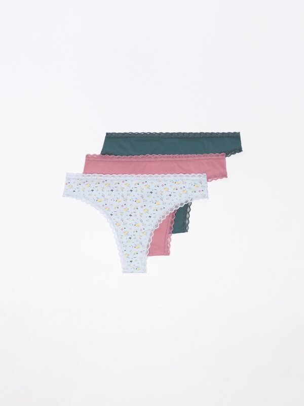 3-Pack of Brazilian briefs with lace trim