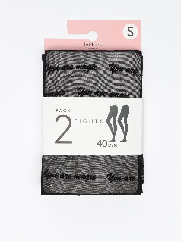 Pack of 2 pairs of 40 DEN tights with slogans