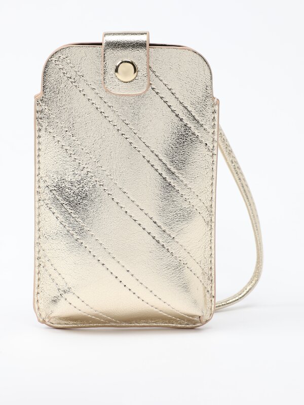 Metallic faux leather mobile phone bag