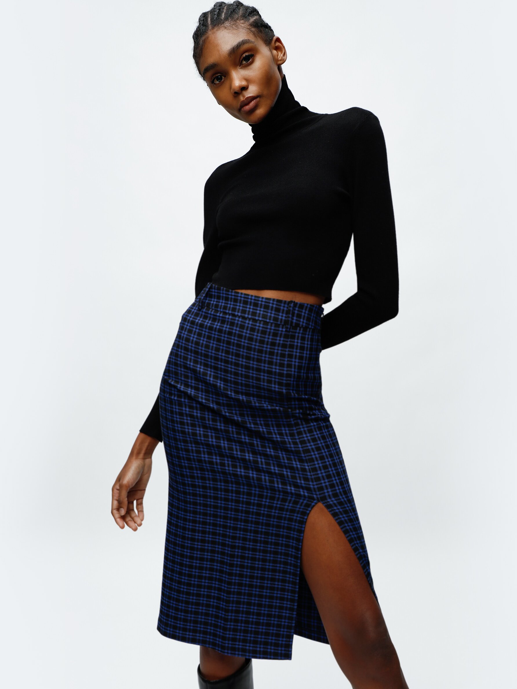 Navy gingham outlet pencil skirt