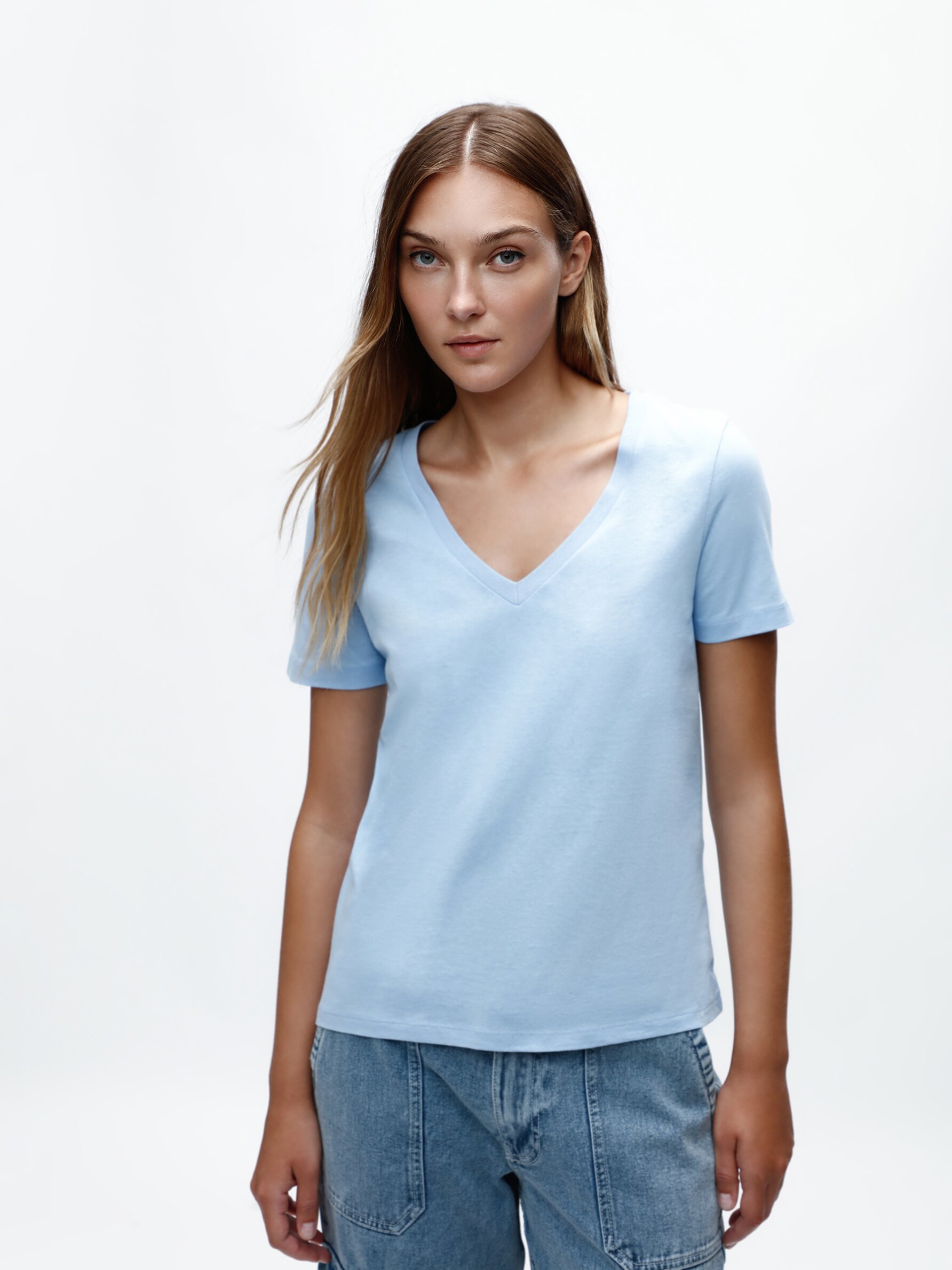 Denim v hot sale neck shirt