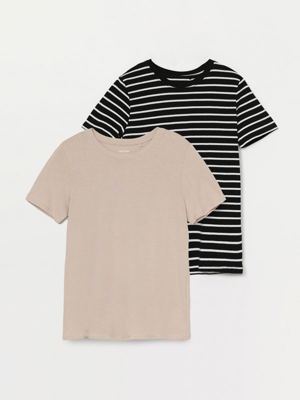 Pack of 2 contrast round neck T-shirts