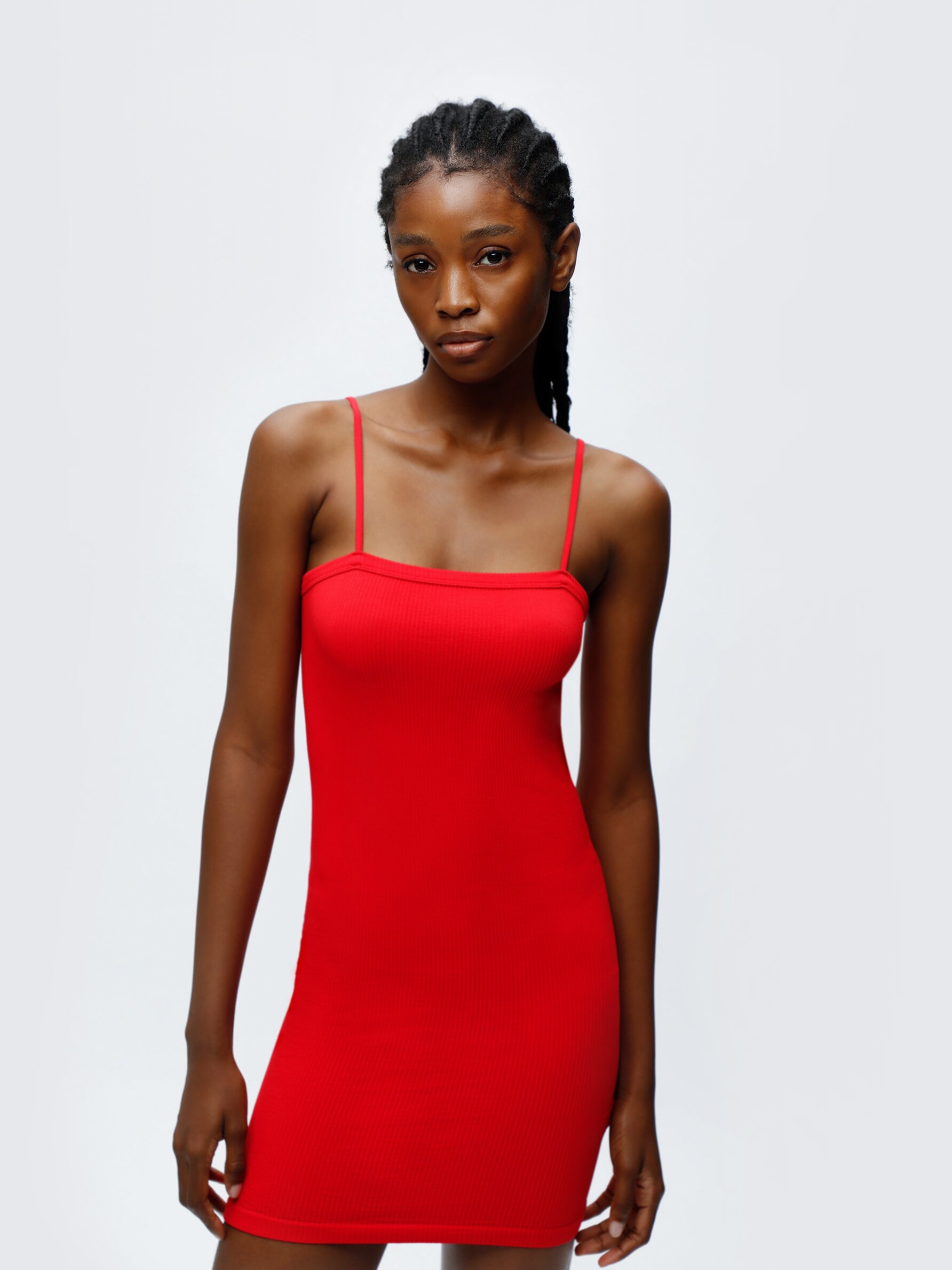 Red straight sale neck bodycon dress