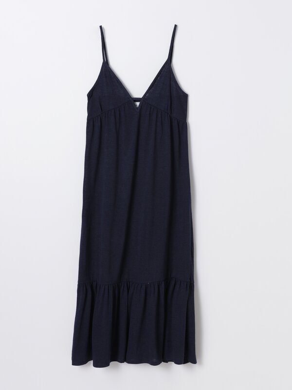 Midi dress with thin ruffled straps