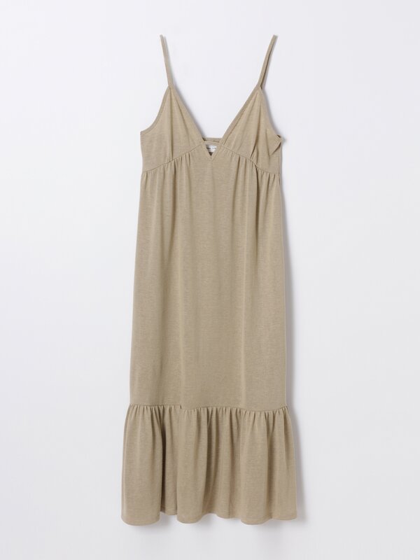Midi dress with thin ruffled straps