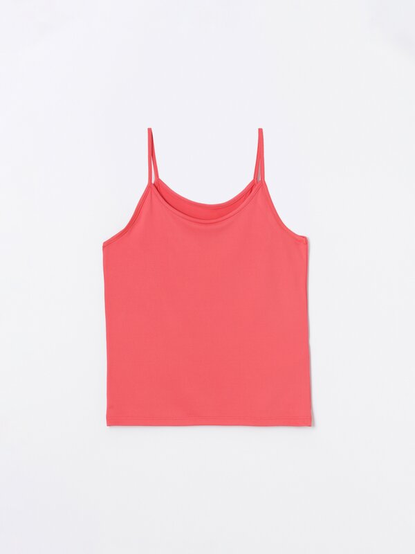 Stretch top with thin straps.