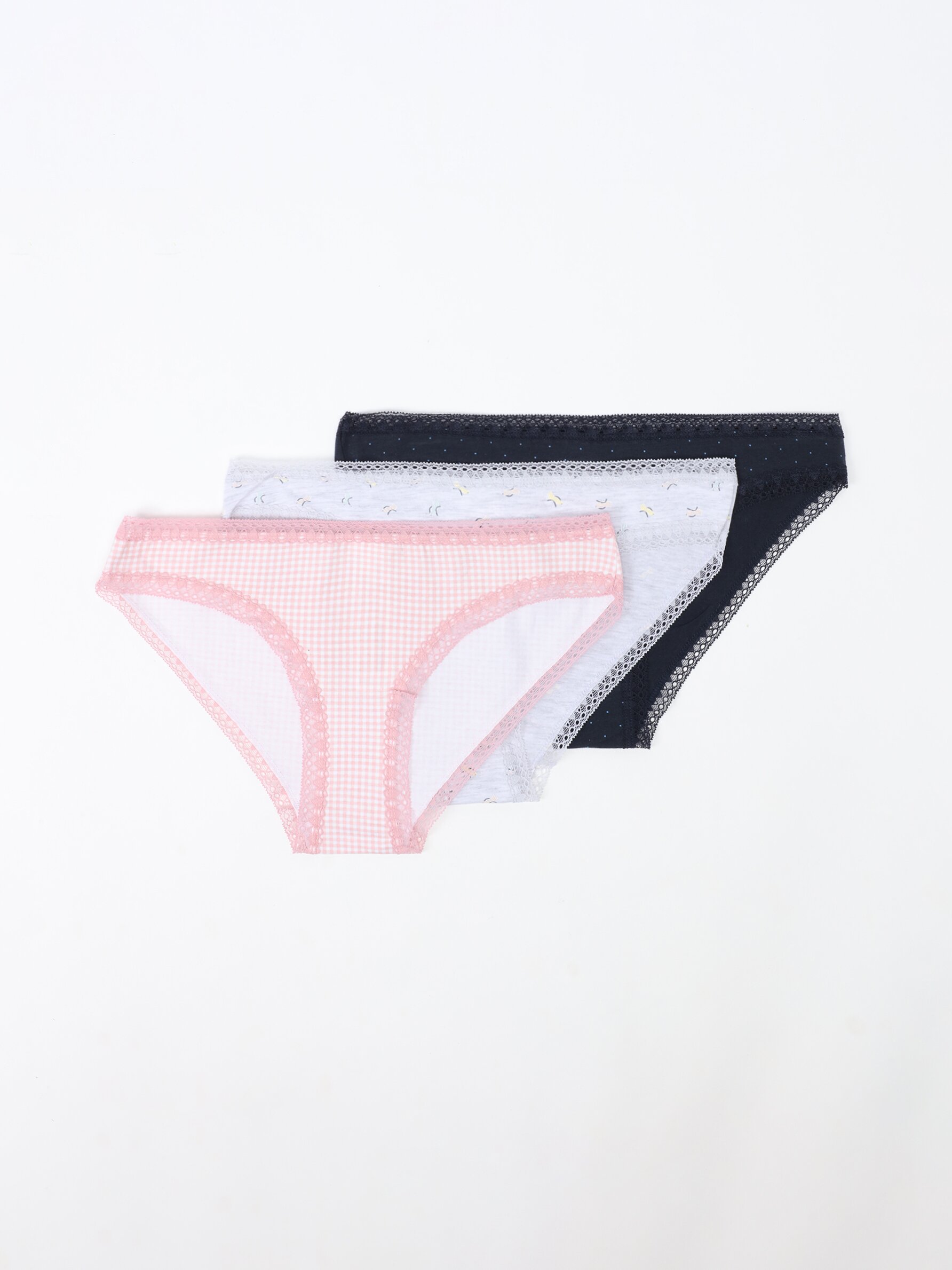 Pack of 3 classic cotton briefs with lace trim - Underwear