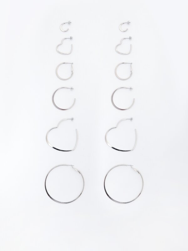 Pack of 6 pairs of assorted hoop earrings