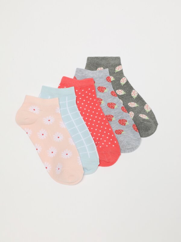 Pack of 5 pairs of printed ankle socks