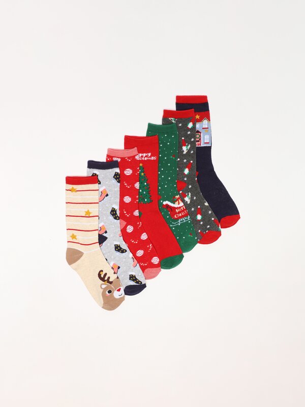 Pack de 7 calcetíns do Nadal calendario de advento