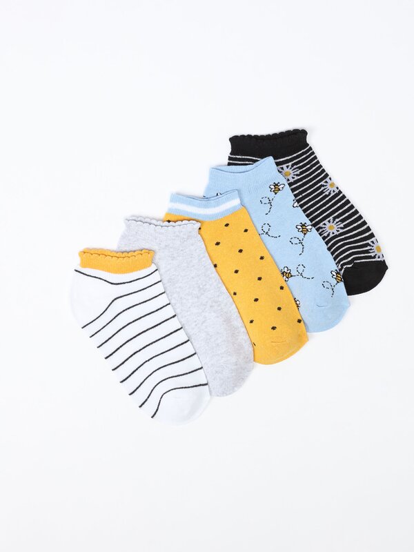 Pack of 5 pairs of printed ankle socks Short socks Socks