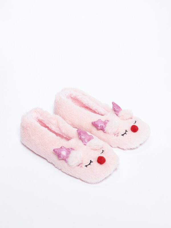 Soft touch reindeer sock-style slippers