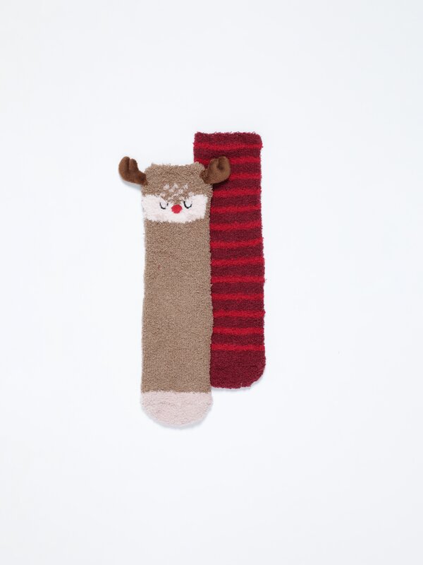 Pack de 2 calcetíns do Nadal de reno