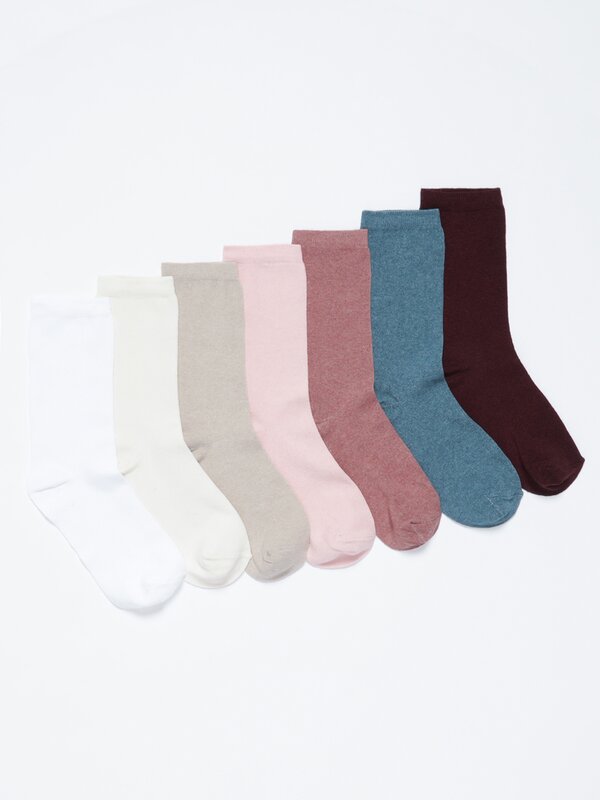 Pack of 7 pairs of long plain socks