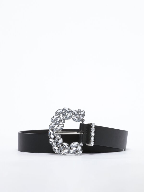 Faux leather belt with crystals