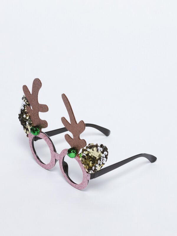 Gafas navideñas de reno con lentejuelas