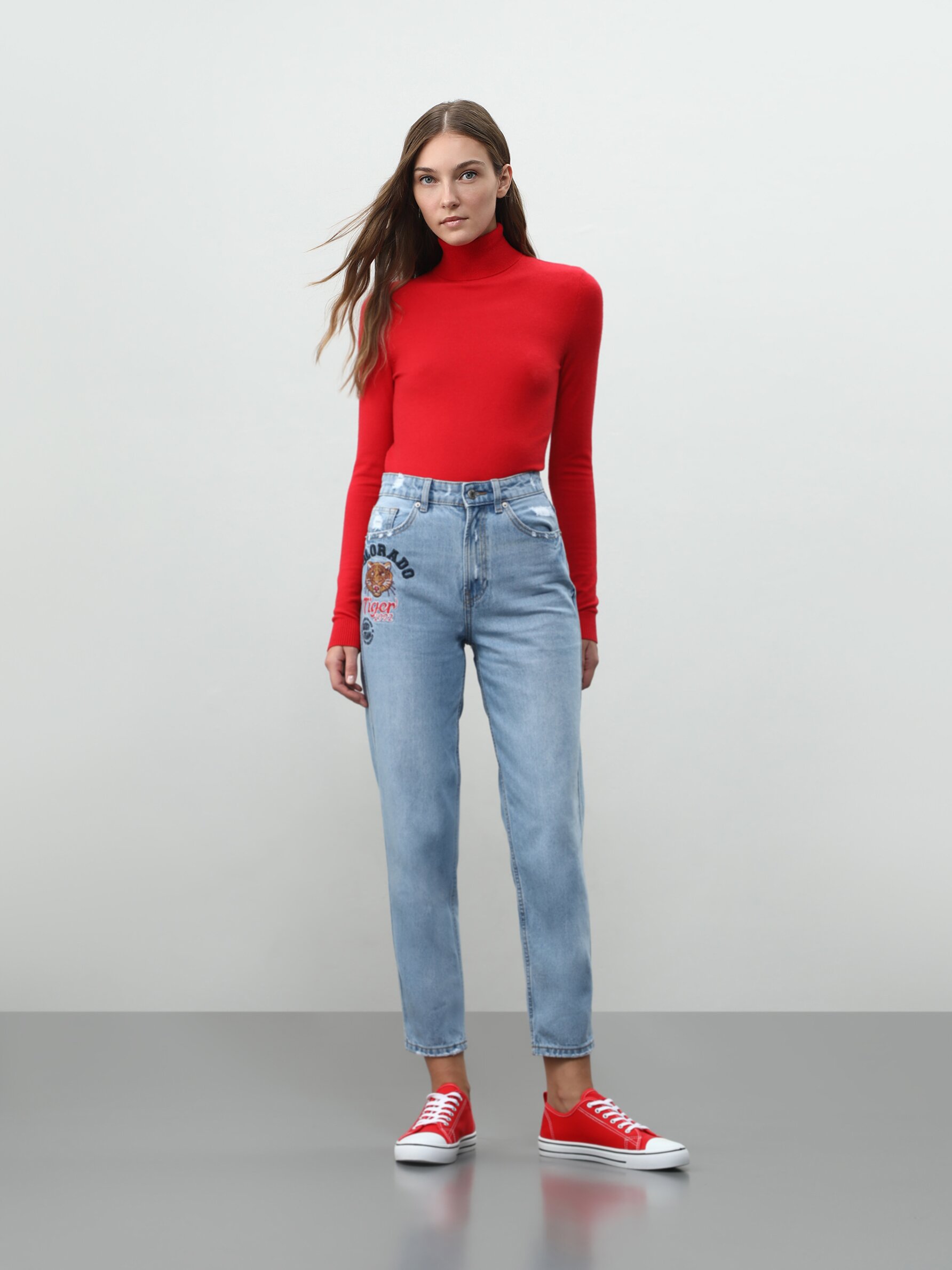 Embroidered mom sale jeans