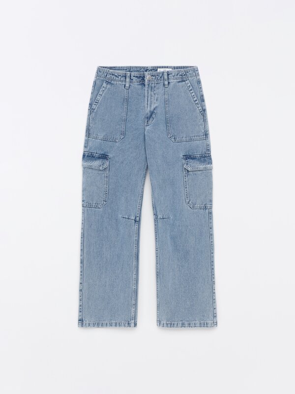 Denim cargo jeans with pockets