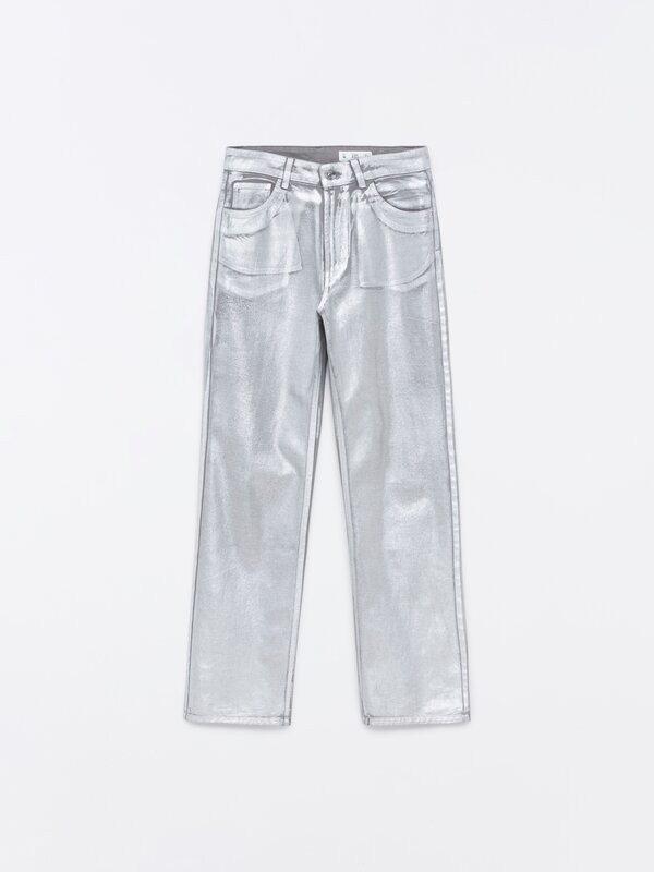 Straight fit metallic-effect jeans
