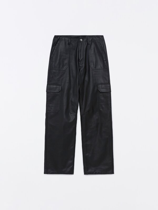 Leather effect cargo trousers