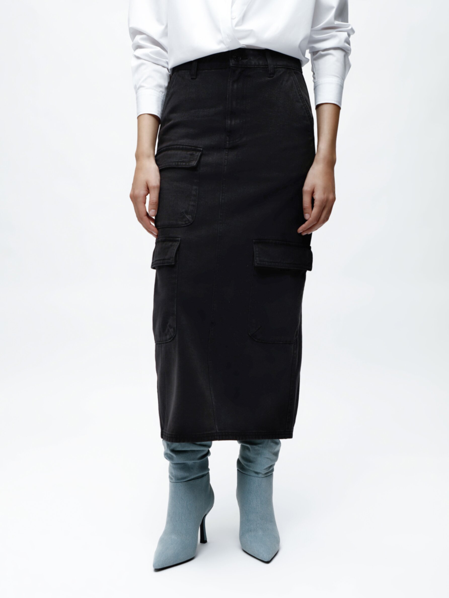 Black cargo denim skirt sale