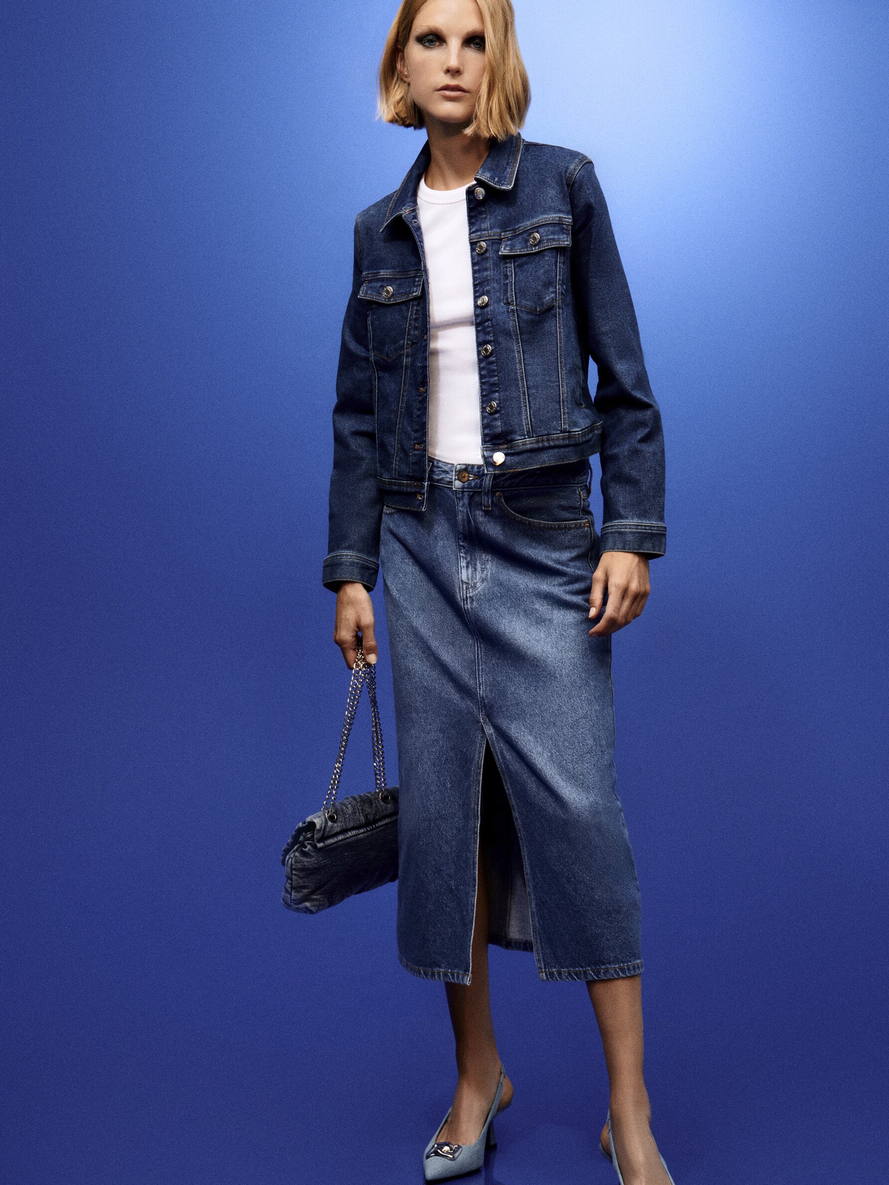 Denim midi skirt