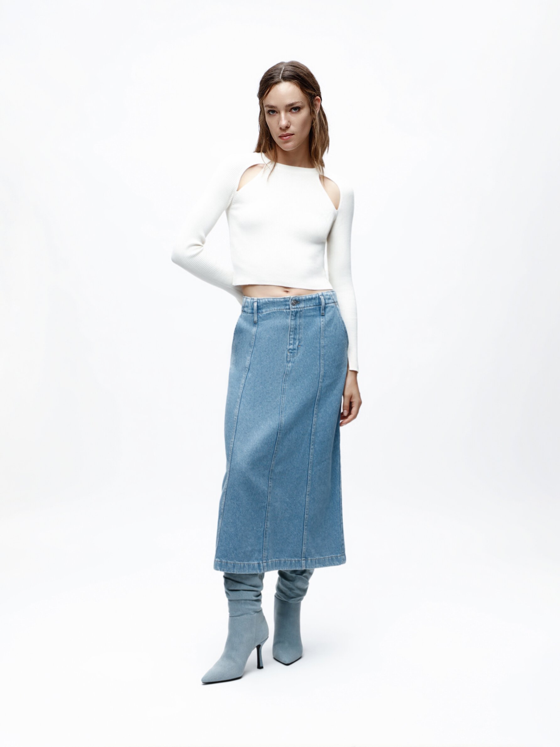 Denim midi skirt clearance 50