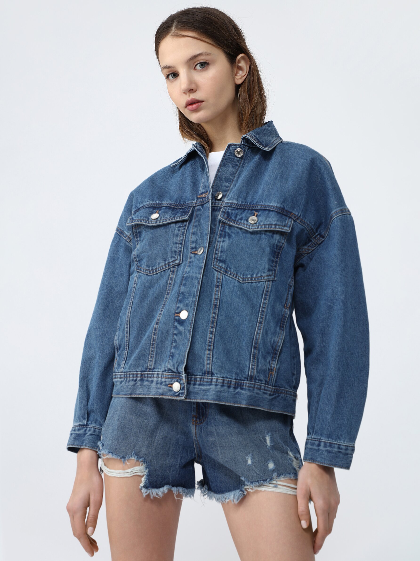 Oversized short sale denim jacket