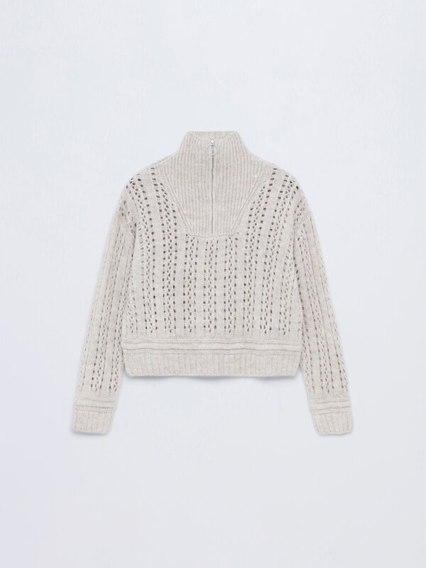 Openwork knit sweater with zip