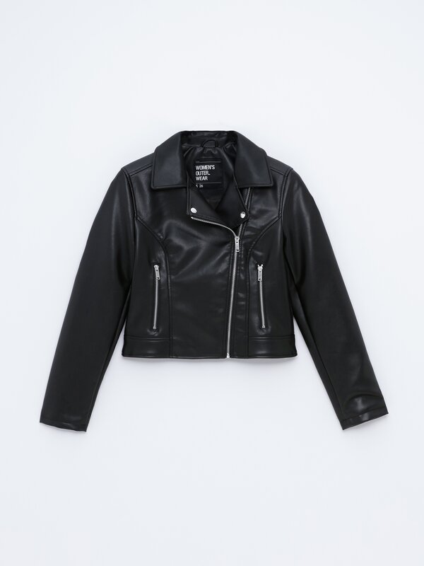 Double breasted faux leather jacket