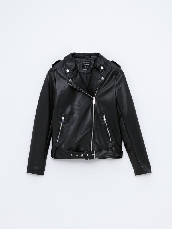 Faux leather crossover jacket