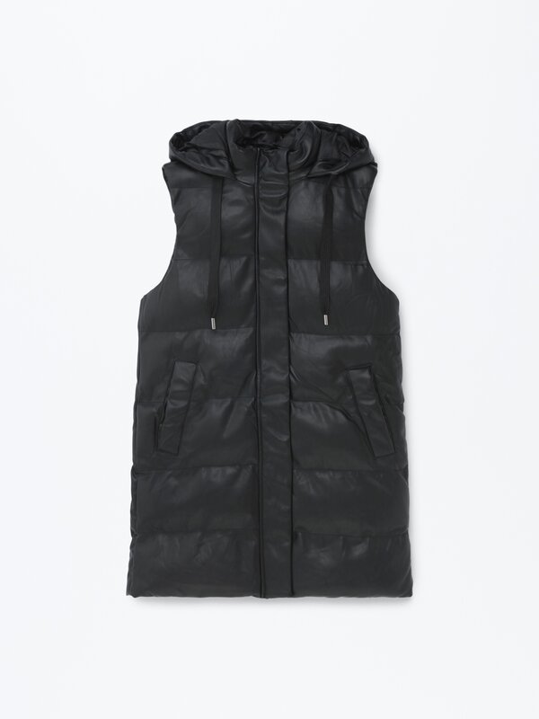 Faux leather puffer gilet