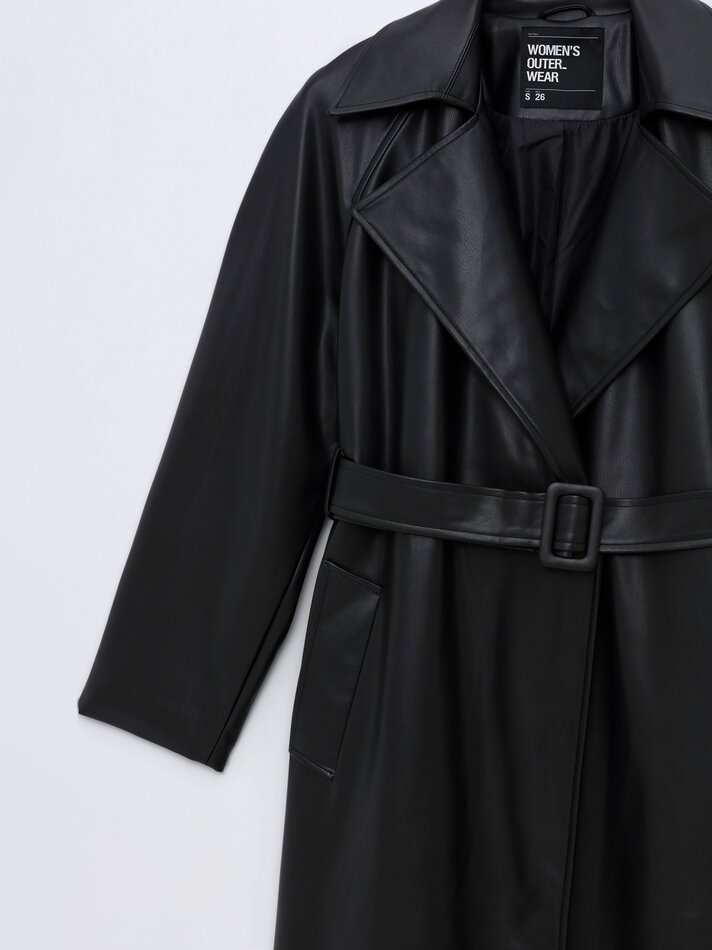 Long faux leather trench coat - - | Lefties Morocco