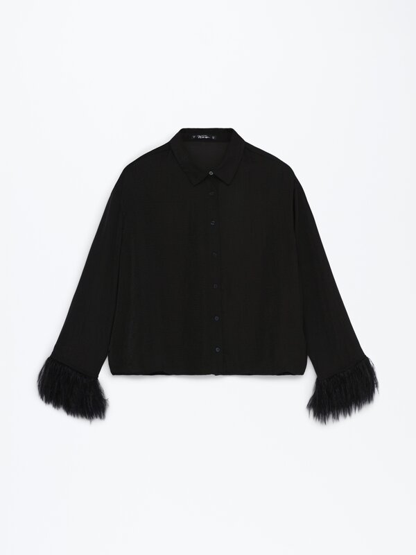 Sateen shirt with feather details