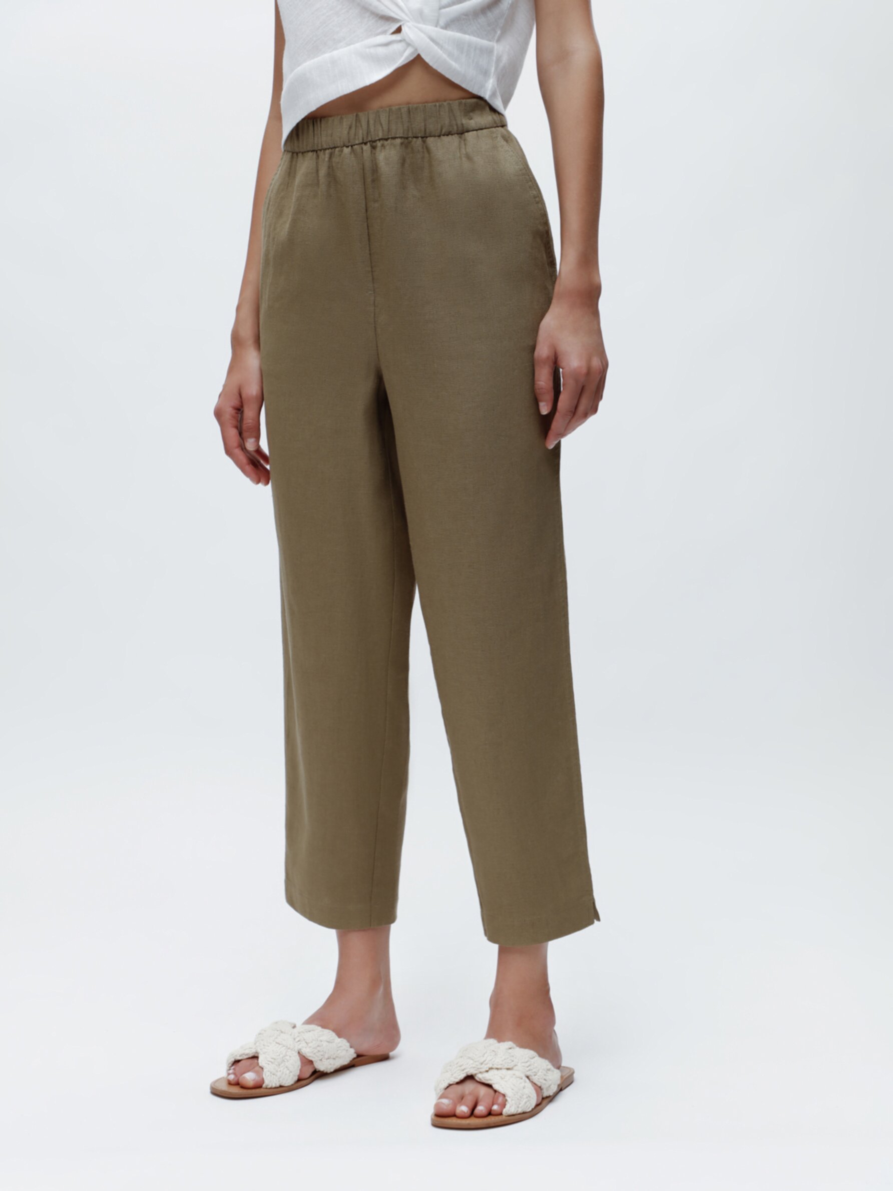 Khaki linen online joggers