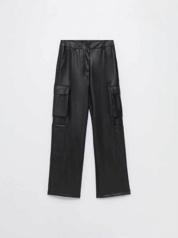 Leather effect cargo trousers