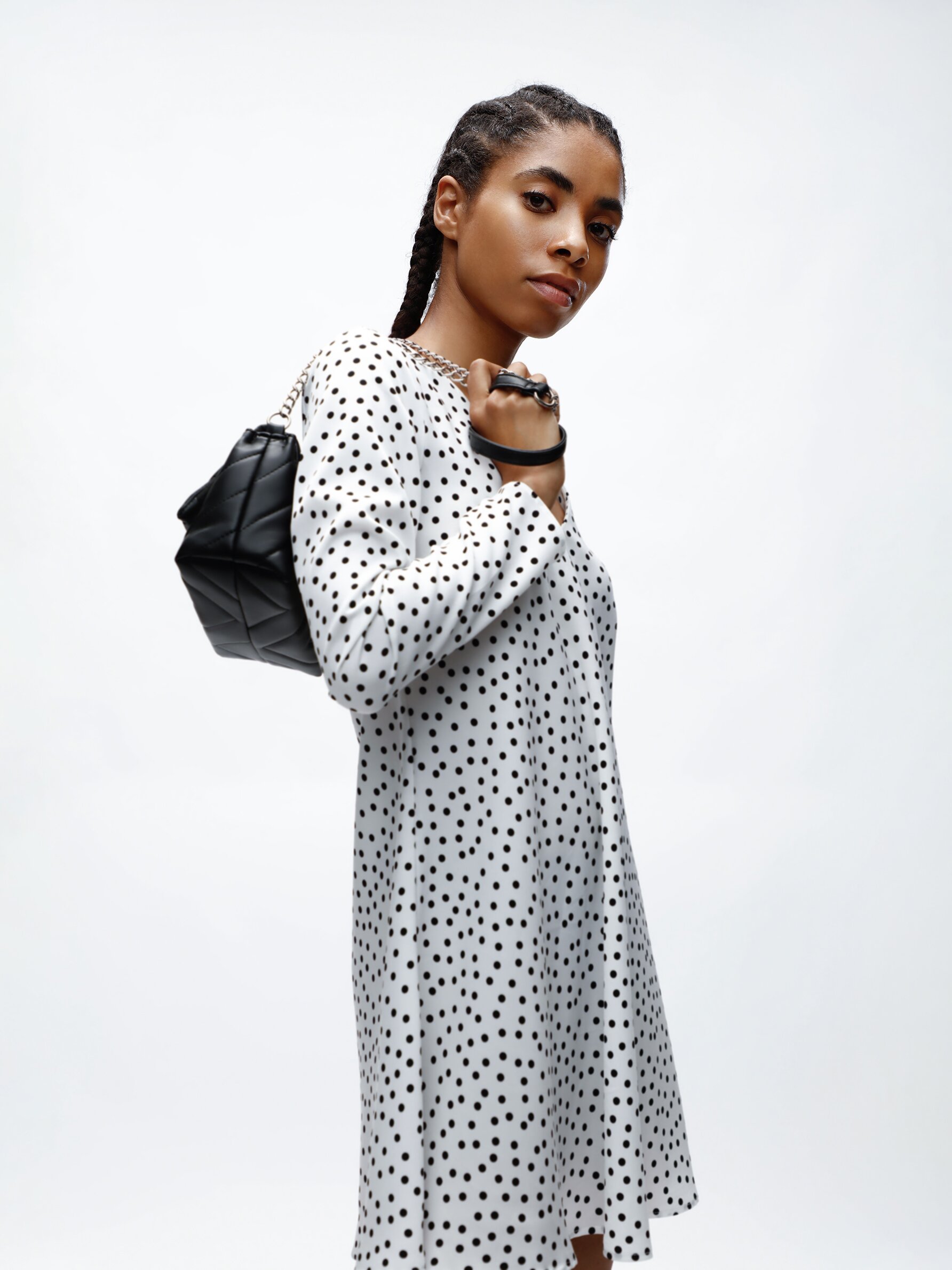 One sleeve 2024 polka dot dress