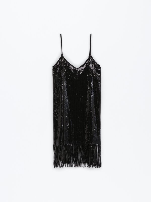 Sequinned dress with fringing