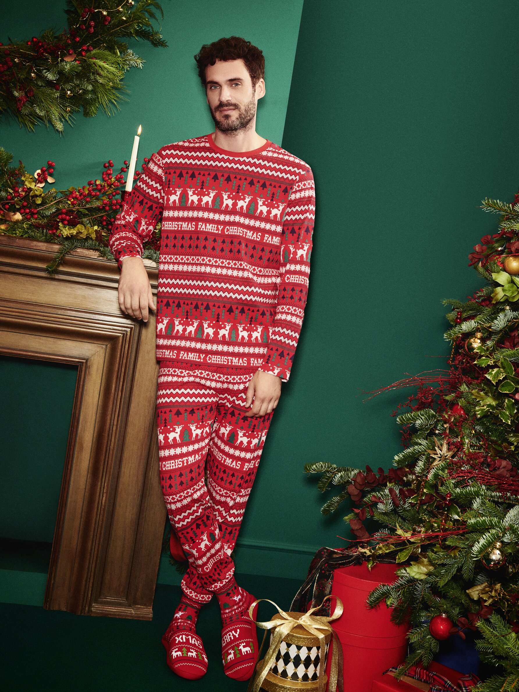 Hombre Pijama familiar navide o