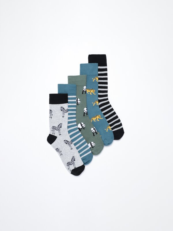 Pack of 5 pairs of printed long socks
