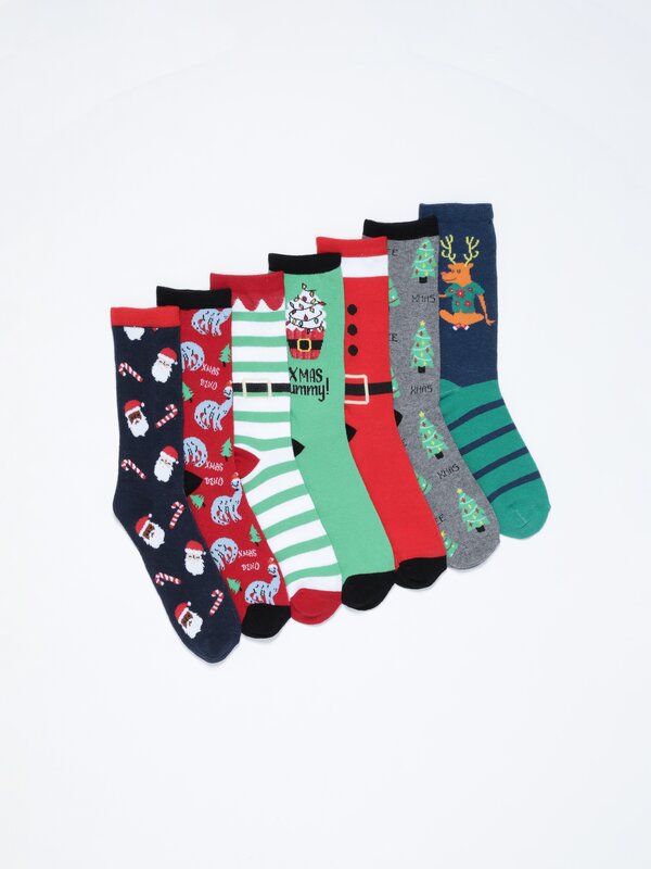 Pack of 7 pairs of long Christmas socks