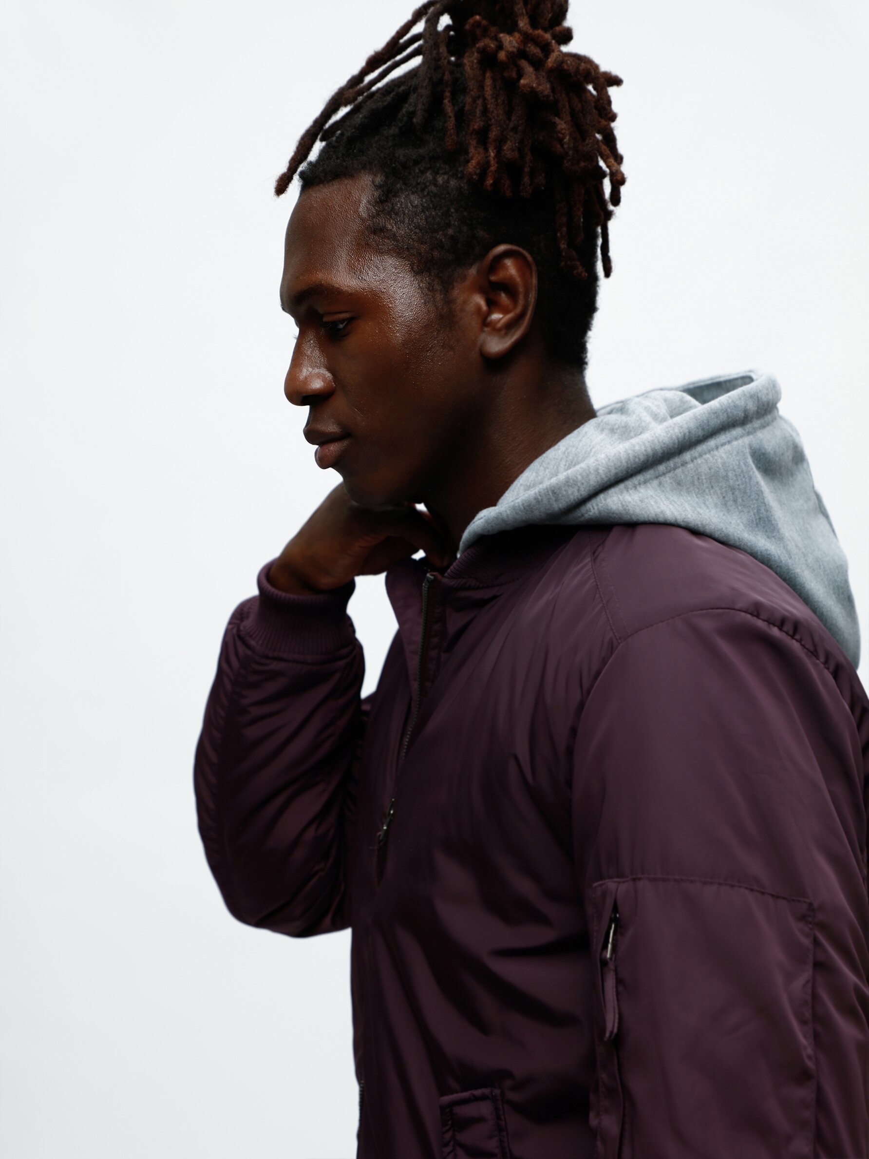 Maroon hooded store jacket