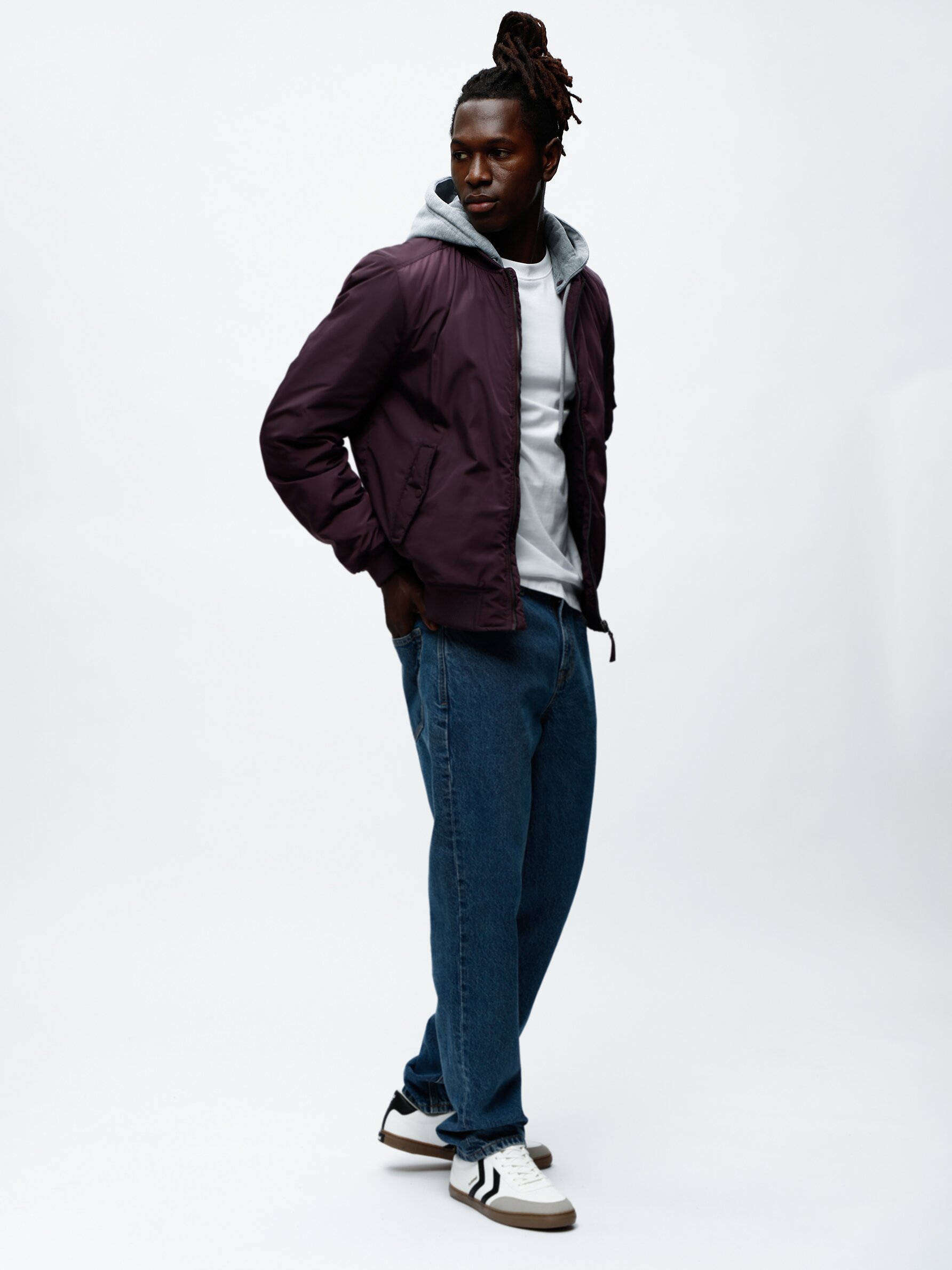 burgundy bomber jacket men