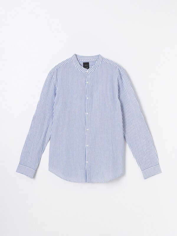 Cotton - linen stand-up collar shirt